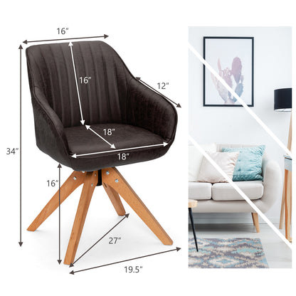 Modern Mid-Century Swivel Chair with PU Leather and Wooden Base