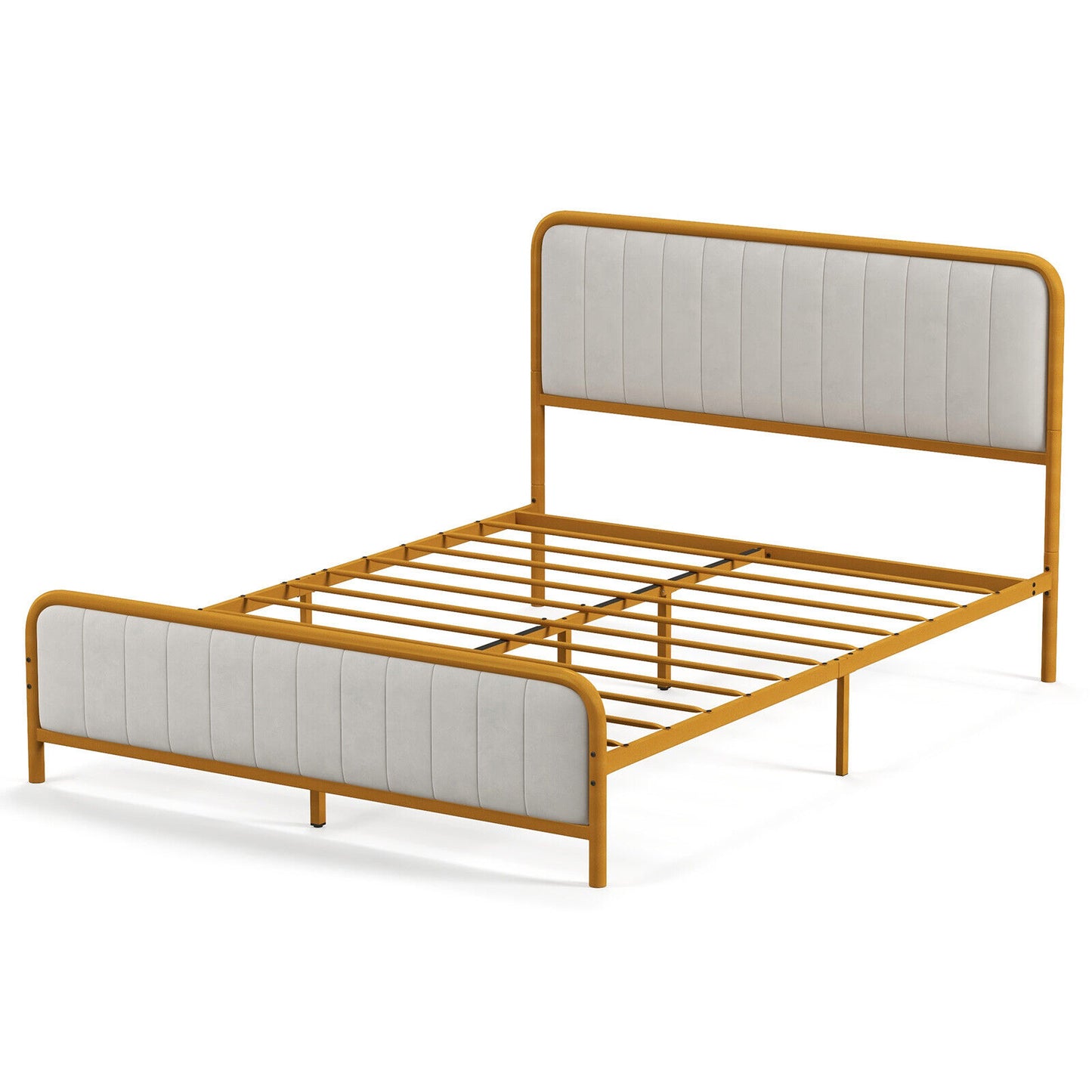 Premium Gold Upholstered Platform Bed Frame with Luxurious Velvet Headboard – Queen Size