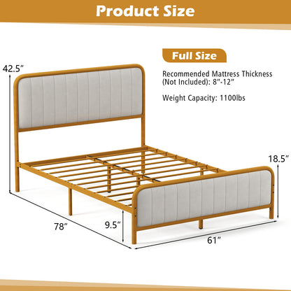 Premium Gold Upholstered Platform Bed Frame with Luxurious Velvet Headboard – Queen Size