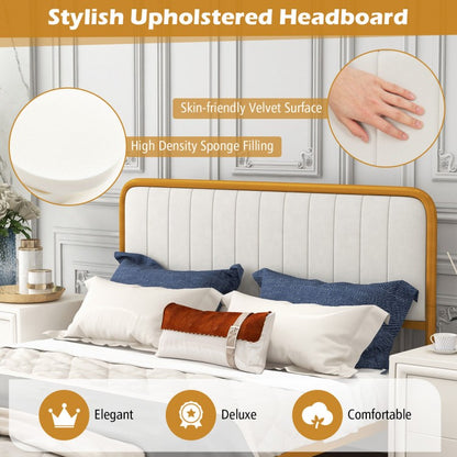 Premium Gold Upholstered Platform Bed Frame with Luxurious Velvet Headboard – Full Size