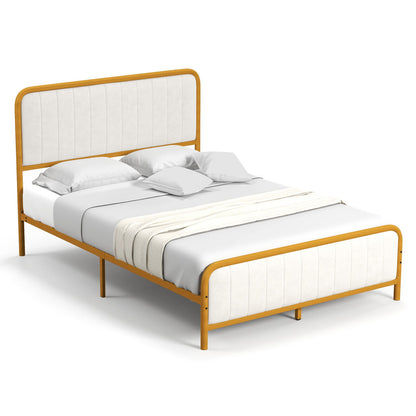 Premium Gold Upholstered Platform Bed Frame with Luxurious Velvet Headboard – Full Size