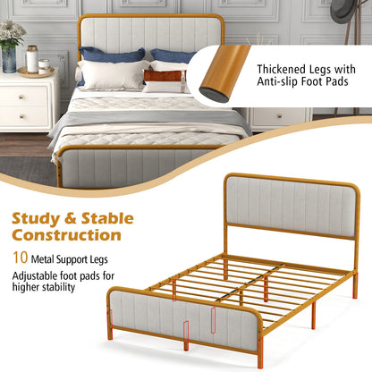 Premium Gold Upholstered Platform Bed Frame with Luxurious Velvet Headboard – Full Size