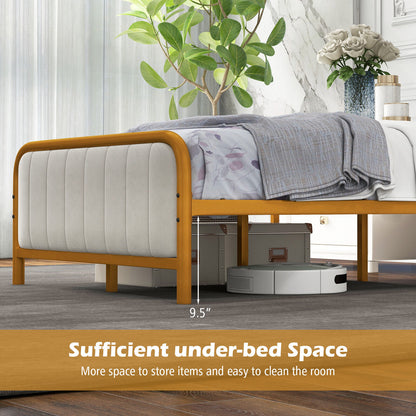 Premium Gold Upholstered Platform Bed Frame with Luxurious Velvet Headboard – Twin Size