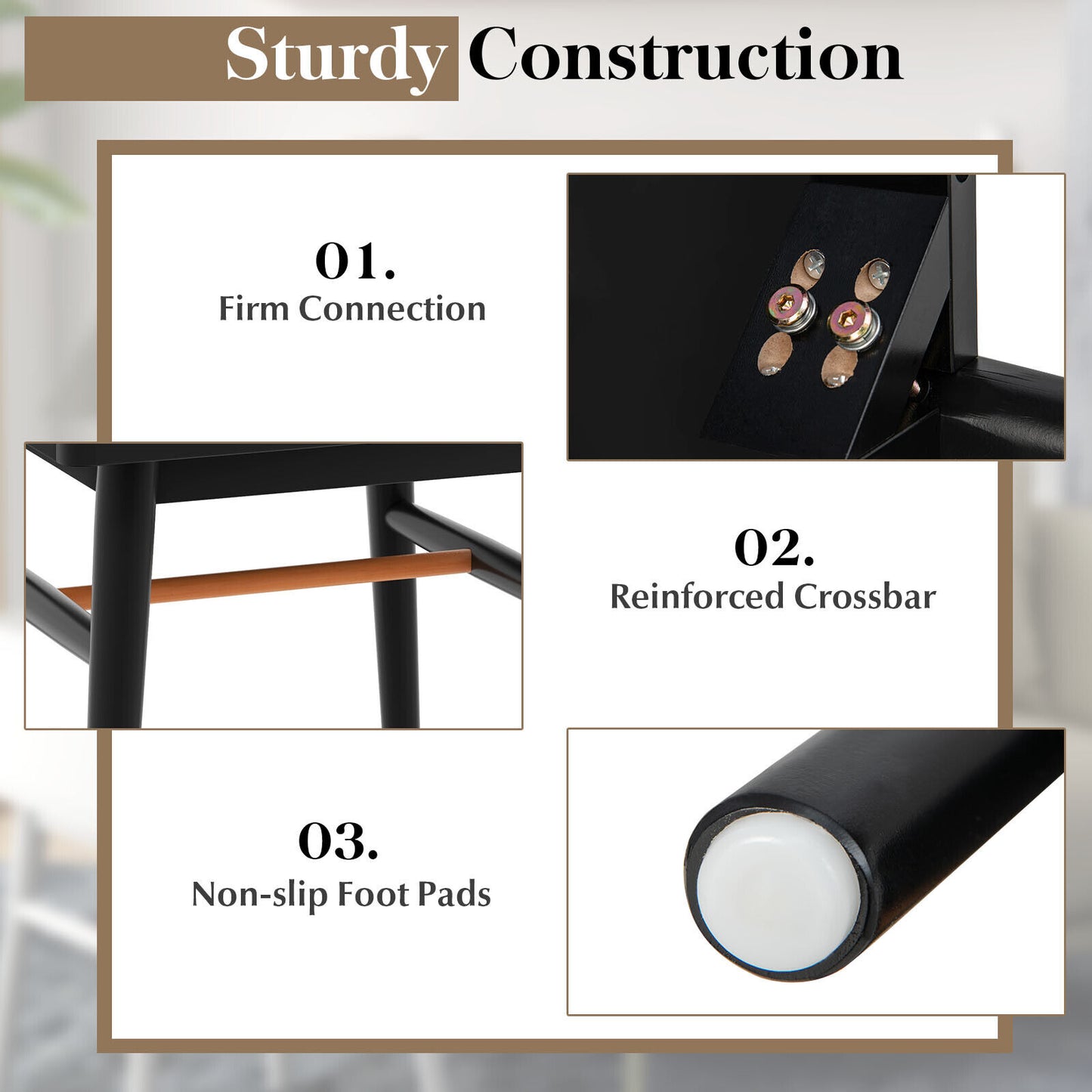 Stylish 1-Drawer Bedside Table with Sleek Handle and Sturdy Wood Legs Black