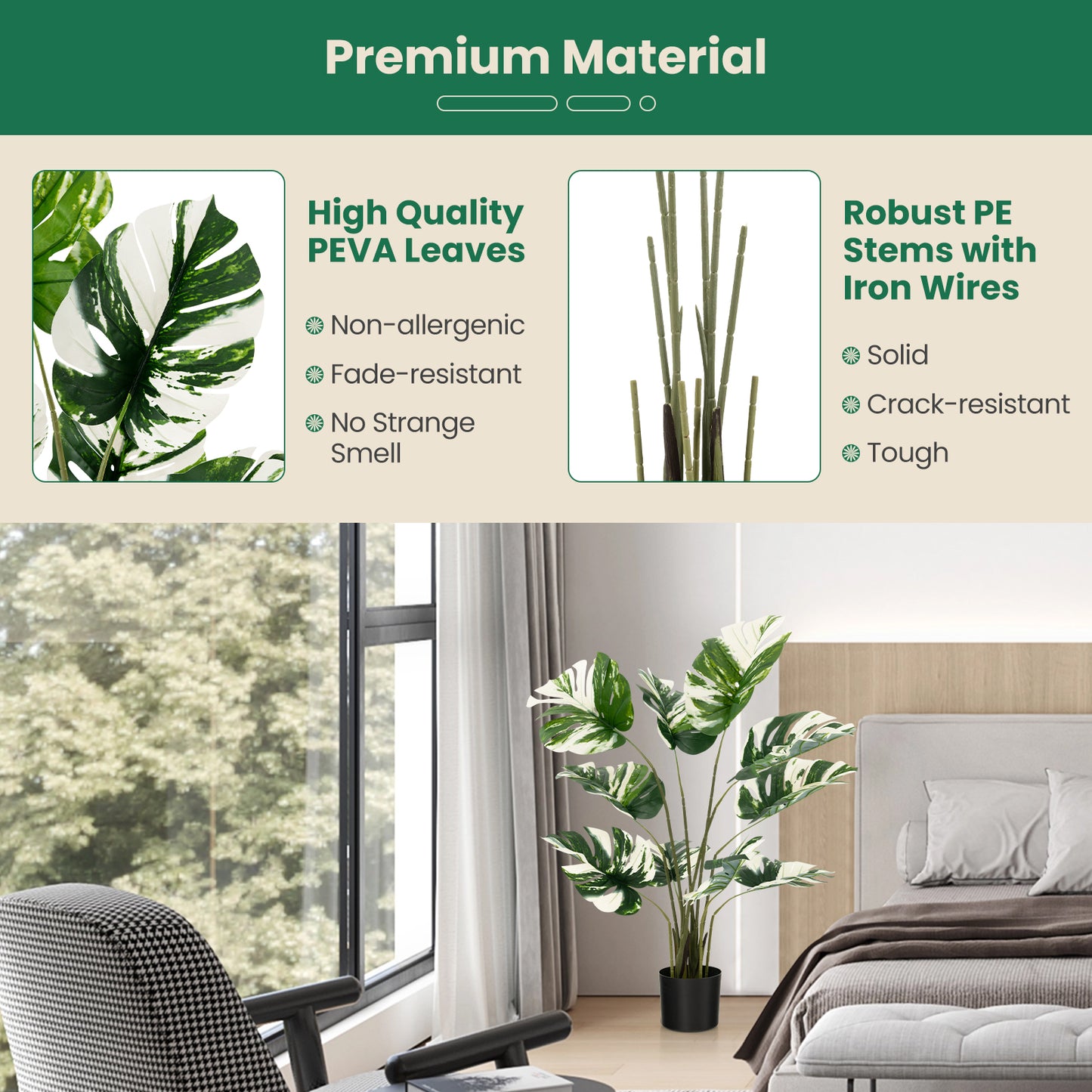 2 Pack 4ft Artificial Monstera Deliciosa Plants for Indoor and Outdoor Decor