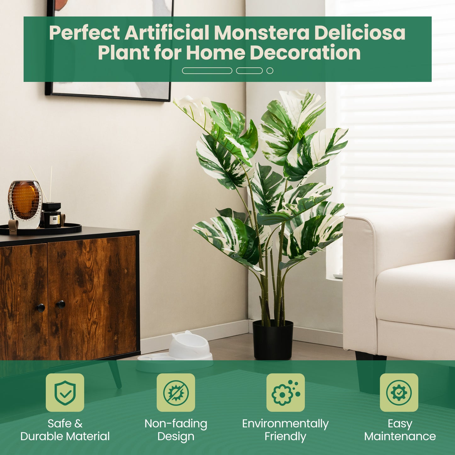 2 Pack 4ft Artificial Monstera Deliciosa Plants for Indoor and Outdoor Decor
