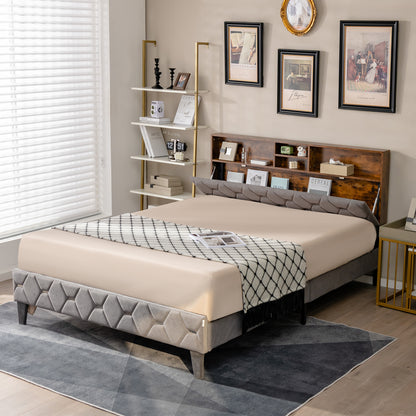 Premium Upholstered Bed Frame with Storage Headboard – Full & Queen Size