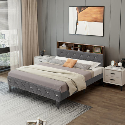 Premium Upholstered Bed Frame with Storage Headboard – Full & Queen Size