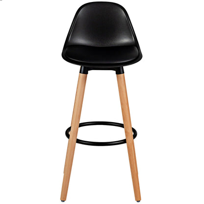 Set of 2 Mid-Century Modern Bar Stools with PU Leather Seats and Beech Wood Legs 28.5 Inch - Black