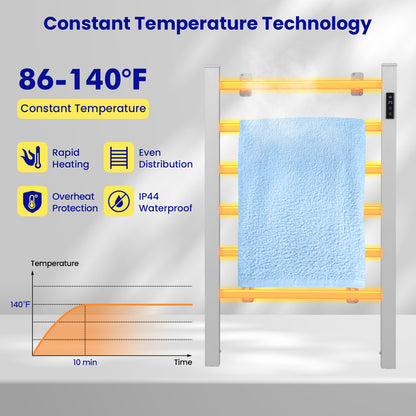 Freestanding & Wall-Mounted 6 Bar Towel Warmer with Timer & LED Display