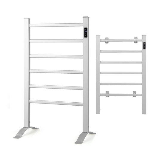 Freestanding & Wall-Mounted 6 Bar Towel Warmer with Timer & LED Display