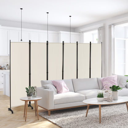 6-Panel 5.7 Ft Freestanding Room Divider with Rolling Lockable Wheels - White