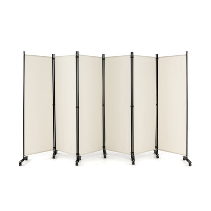 6-Panel 5.7 Ft Freestanding Room Divider with Rolling Lockable Wheels - White