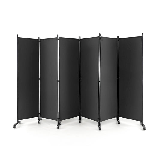 6-Panel 5.7 Ft Freestanding Room Divider with Rolling Lockable Wheels - Grey
