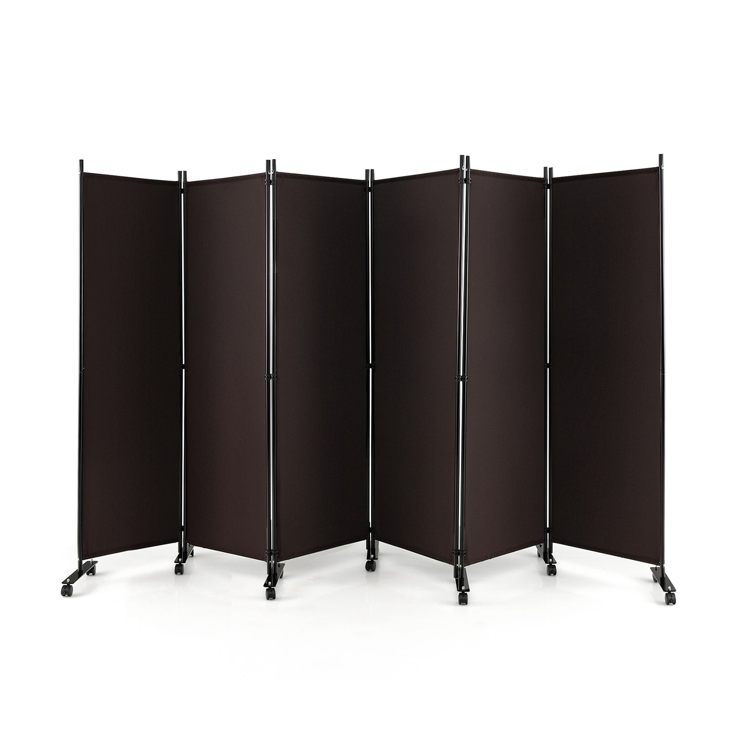 6-Panel 5.7 Ft Freestanding Room Divider with Rolling Lockable Wheels - Brown