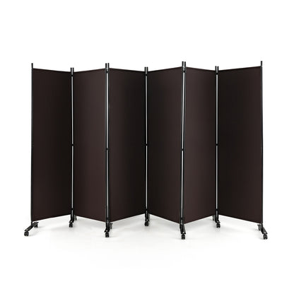 6-Panel 5.7 Ft Freestanding Room Divider with Rolling Lockable Wheels - Brown