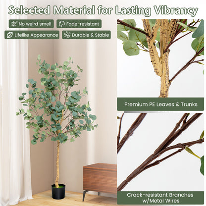 5.5ft Lifelike Artificial Eucalyptus Tree with 517 Silver Dollar Leaves for Home & Office Decor