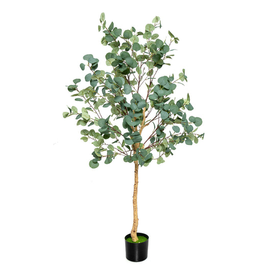5.5ft Lifelike Artificial Eucalyptus Tree with 517 Silver Dollar Leaves for Home & Office Decor