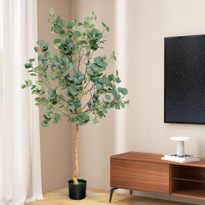5.5ft Lifelike Artificial Eucalyptus Tree with 517 Silver Dollar Leaves for Home & Office Decor