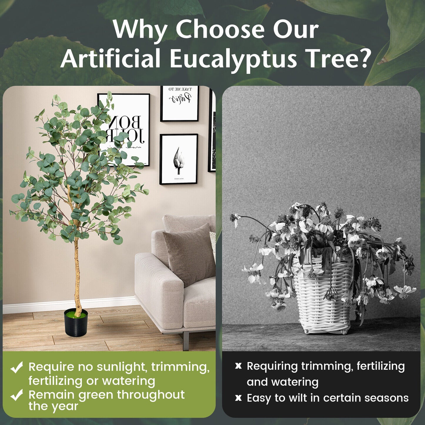 5.5ft Lifelike Artificial Eucalyptus Tree with 517 Silver Dollar Leaves for Home & Office Decor
