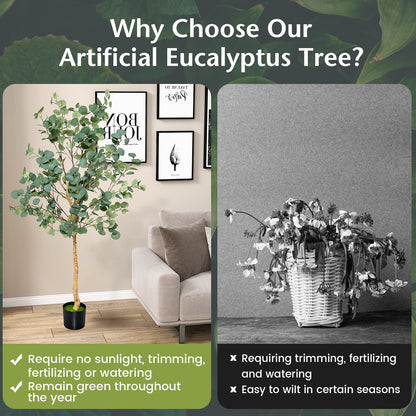 5.5ft Lifelike Artificial Eucalyptus Tree with 517 Silver Dollar Leaves for Home & Office Decor