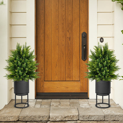 Set of 2 Artificial Cedar Topiary Trees in Cement Pots – Lifelike Home & Office Décor