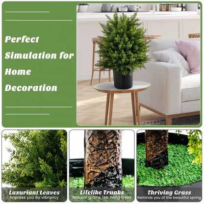 Set of 2 Artificial Cedar Topiary Trees in Cement Pots – Lifelike Home & Office Décor