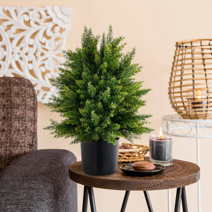 Set of 2 Artificial Cedar Topiary Trees in Cement Pots – Lifelike Home & Office Décor
