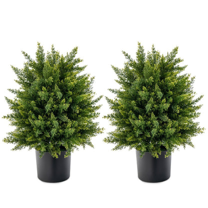 Set of 2 Artificial Cedar Topiary Trees in Cement Pots – Lifelike Home & Office Décor