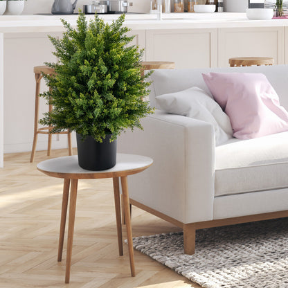 Set of 2 Artificial Cedar Topiary Trees in Cement Pots – Lifelike Home & Office Décor