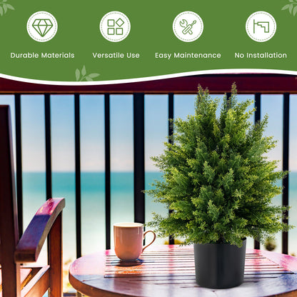 Set of 2 Artificial Cedar Topiary Trees in Cement Pots – Lifelike Home & Office Décor