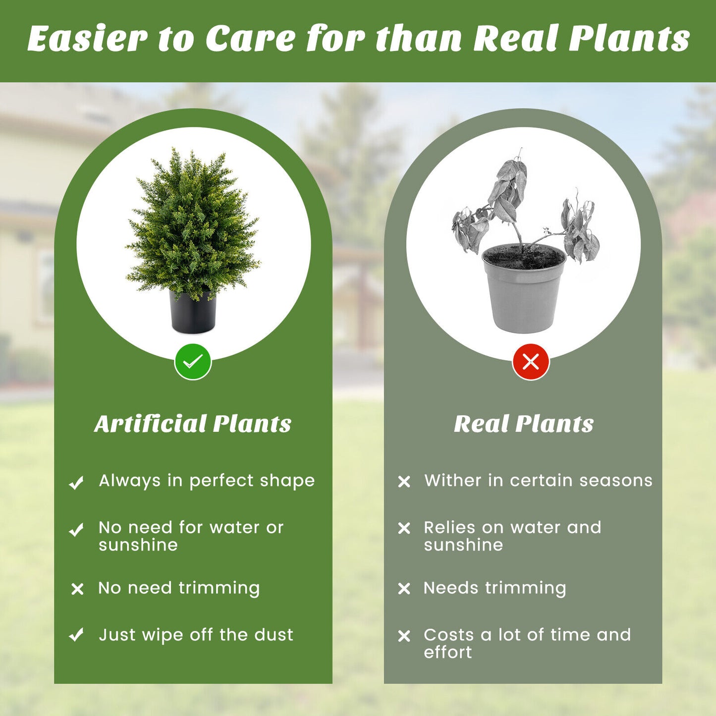Set of 2 Artificial Cedar Topiary Trees in Cement Pots – Lifelike Home & Office Décor