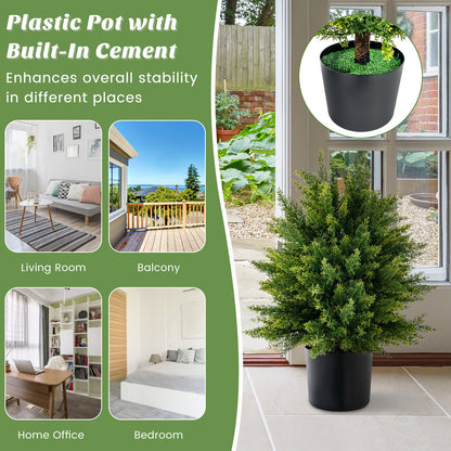 Set of 2 Artificial Cedar Topiary Trees in Cement Pots – Lifelike Home & Office Décor