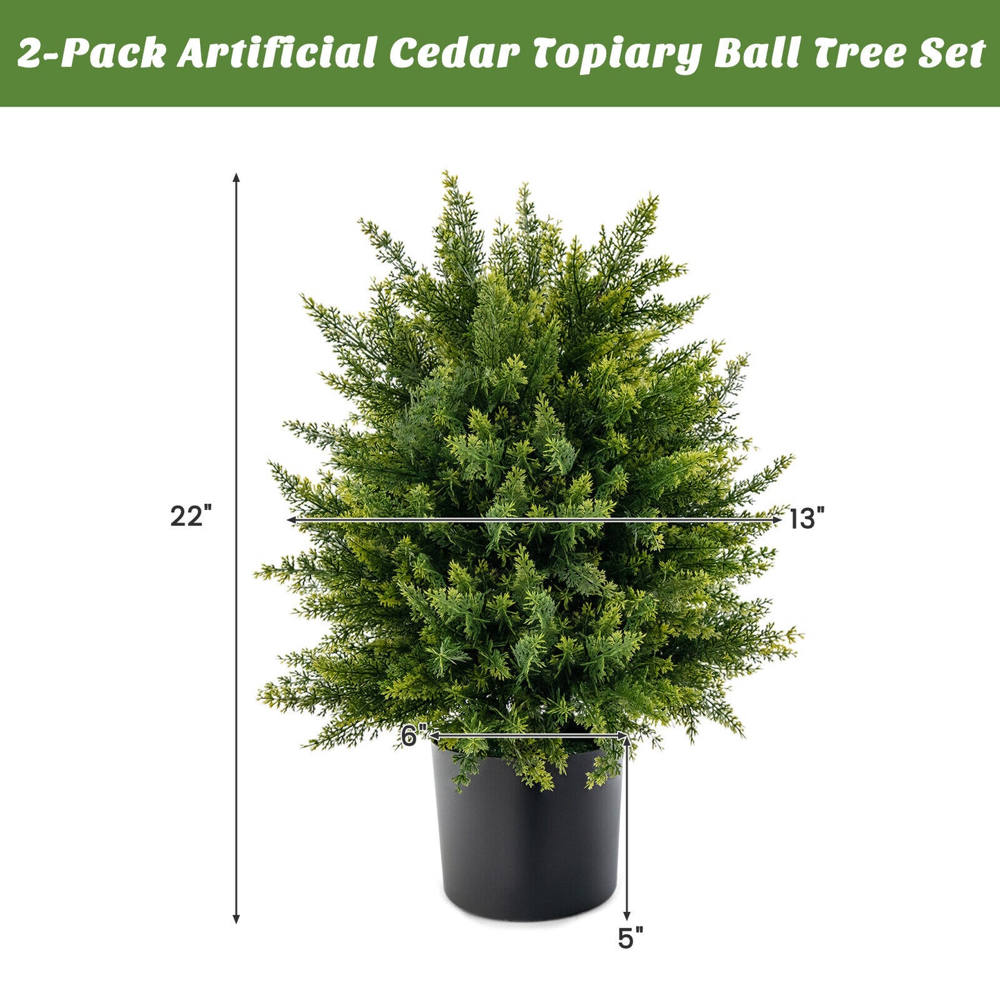 Set of 2 Artificial Cedar Topiary Trees in Cement Pots – Lifelike Home & Office Décor