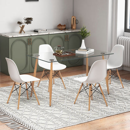 5 Piece Modern Glass Dining Table Set with 51 Inch Rectangular Table and White Chairs