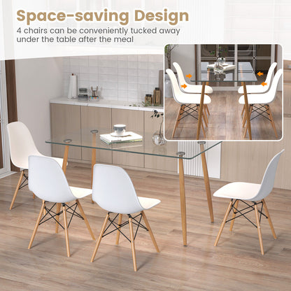 5 Piece Modern Glass Dining Table Set with 51 Inch Rectangular Table and White Chairs