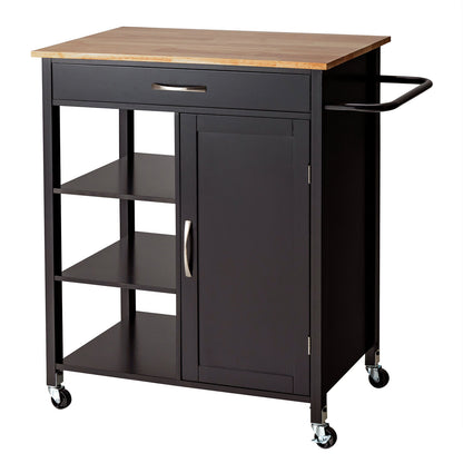 Rolling Kitchen Island Cart with Storage Drawers Shelves and Wood Countertop - Brown