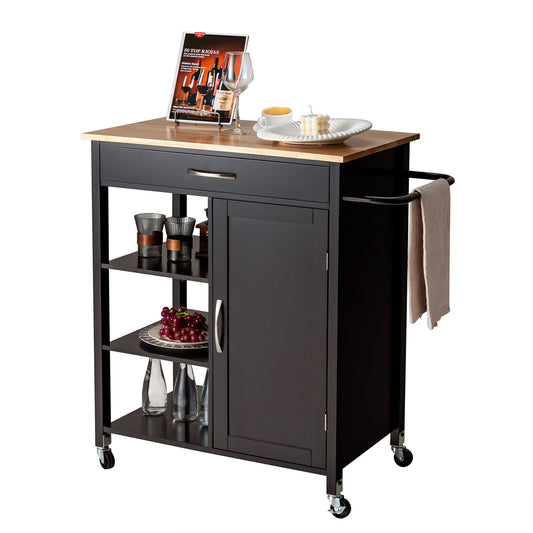 Rolling Kitchen Island Cart with Storage Drawers Shelves and Wood Countertop - Brown