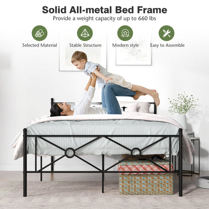 Elegant Metal Platform Bed Frame with Headboard and Footboard – Full & Queen Size