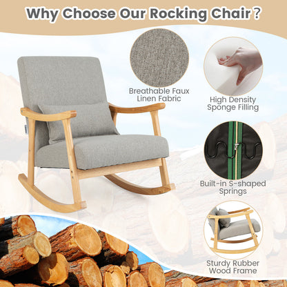 Accent Rocking Chair with Ergonomic Back and Pillow Support Grey