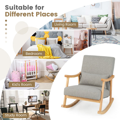 Accent Rocking Chair with Ergonomic Back and Pillow Support Grey