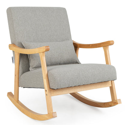 Accent Rocking Chair with Ergonomic Back and Pillow Support Grey