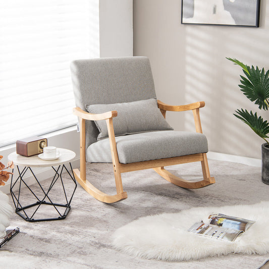 Accent Rocking Chair with Ergonomic Back and Pillow Support Grey