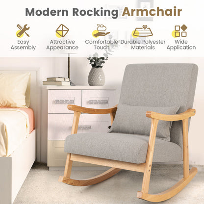 Accent Rocking Chair with Ergonomic Back and Pillow Support Grey
