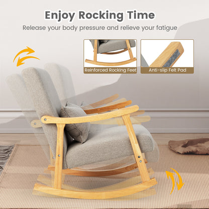 Accent Rocking Chair with Ergonomic Back and Pillow Support Grey