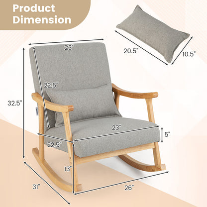 Accent Rocking Chair with Ergonomic Back and Pillow Support Grey