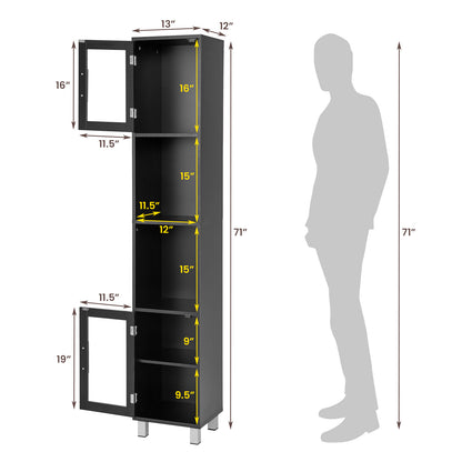 71" Tall Bathroom Storage Cabinet with Display Shelves & Organizer for Bedroom