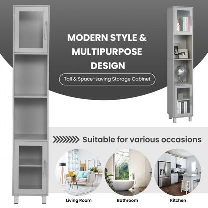 71" Tall Bathroom Storage Cabinet with Display Shelves & Organizer for Bedroom
