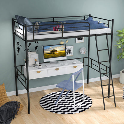 Sturdy Metal Twin Loft Bed Frame with Raised Space for Storage