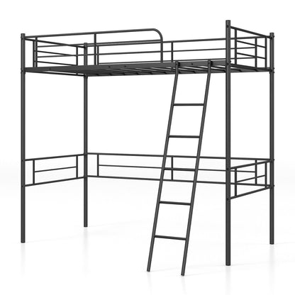Sturdy Metal Twin Loft Bed Frame with Raised Space for Storage